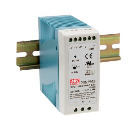 DRA-40-12 - DRA-40-12 MEANWELL AC-DC Industrial DIN rail power supply, Output 12VDC / 3.34A, Dimming 0-10VDC PWM Resista..