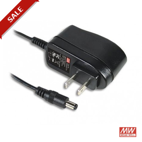 GSM06U07-P1J - GSM06U07-P1J MEANWELL AC-DC Medical wall mount adaptor, Output 7.5VDC / 0.8A, USA input plug, EN60601 2xMOPP