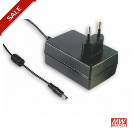 GSM25E24-P1J - GSM25E24-P1J MEANWELL AC-DC Medical desktop single output adaptor, Output 24VDC / 1.04A, 2 pin Euro plug, EN..