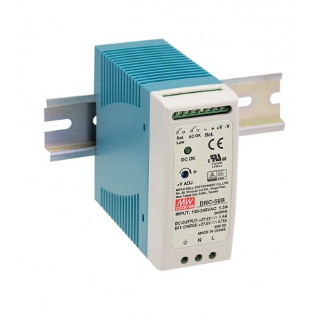 DRC-60A - DRC-60A MEANWELL AC-DC Industrial DIN rail power supply with UPS function, Output 13.8VDC / 2.8A + 13.8VDC /..