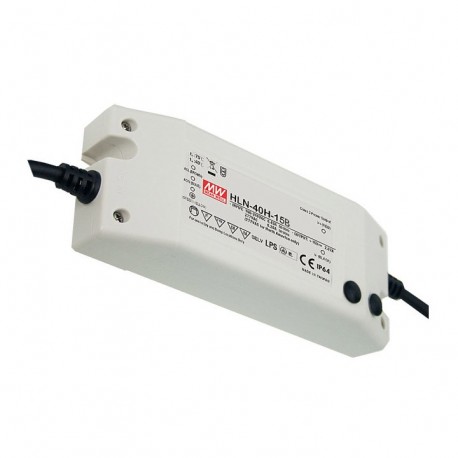 HLN-40H-15B - HLN-40H-15B MEANWELL AC-DC Single output LED driver Mix mode (CV+CC), Output 15VDC / 2.67A, IP64, cable outp..