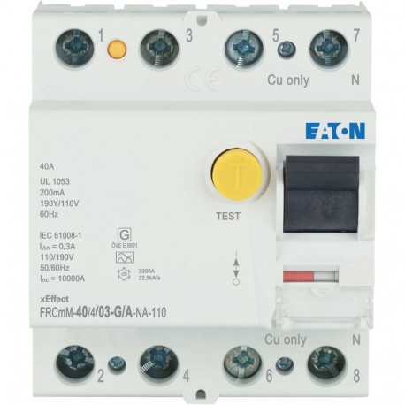 FRCMM-40/4/03-G/A-NA-110 - FRCMM-40/4/03-G/A-NA-110 167709 Y7-167709 EATON ELECTRIC Residual current circuit breaker (RCCB), 40A, 4p, 3..