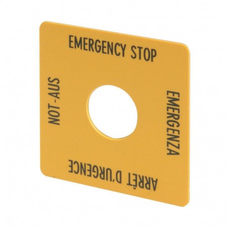 M22-XYK1 - M22-XYK1 216484 Y7-216484 EATON ELECTRIC Label, emergency switching off, yellow, HxW 50x50mm, 4 languages, D..