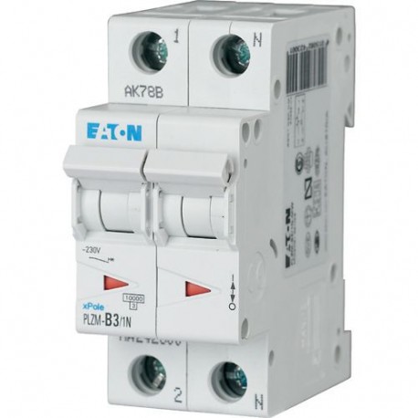 PLZM-D3/1N-MW - PLZM-D3/1N-MW 242349 EATON ELECTRIC Over current switch, 3A, 1pole+N, type D characteristic