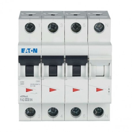 FAZ-D3/3N - FAZ-D3/3N 278988 Y7-278988 EATON ELECTRIC Miniature circuit breaker (MCB), 3A, 3pole+N, type D characteristic