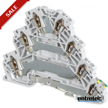 1SNA290458R1200 - 1SNA290458R1200 ENTRELEC D2.5/5.T3.P.L Spring Terminal Blocks Triple deck + Ground Grey. Green-Yellow