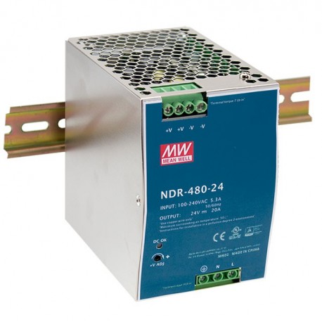 NDR-480-24 - NDR-480-24 MEANWELL AC-DC Single output Industrial DIN rail power supply, Output 24VDC / 20A, metal case