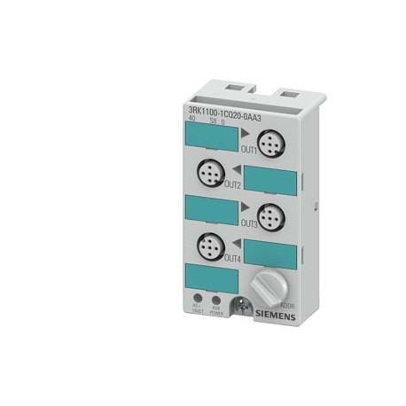 3RK1100-1CQ20-0AA3 - 3RK1100-1CQ20-0AA3 SIEMENS AS-i compact module K45 digital 4 DQ, IP67 4 x output, 1 A 24 V DC maximal 3 A fo..