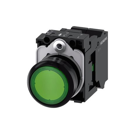 3SU1102-0AB40-3BA0 - 3SU1102-0AB40-3BA0 SIEMENS Illuminated pushbutton, 22 mm, round, plastic, green, pushbutton, flat, momentary..