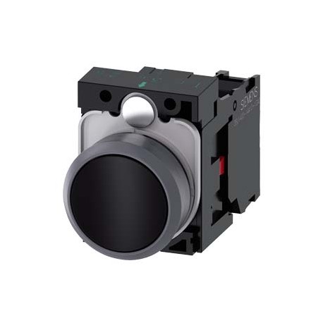 3SU1130-0AB10-1CA0 - 3SU1130-0AB10-1CA0 SIEMENS Pushbutton, 22 mm, round, plastic with metal front ring, black, pushbutton, flat,..