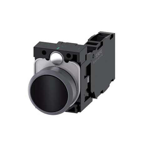 3SU1130-0AB10-1FA0 - 3SU1130-0AB10-1FA0 SIEMENS Pushbutton, 22 mm, round, plastic with metal front ring, black, pushbutton, flat,..
