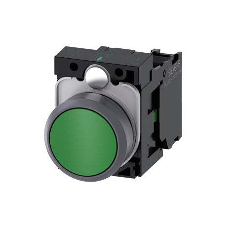 3SU1130-0AB40-1BA0 - 3SU1130-0AB40-1BA0 SIEMENS Pushbutton, 22 mm, round, plastic with metal front ring, green, pushbutton, flat,..