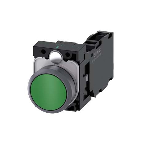 3SU1130-0AB40-1FA0 - 3SU1130-0AB40-1FA0 SIEMENS Pushbutton, 22 mm, round, plastic with metal front ring, green, pushbutton, flat,..