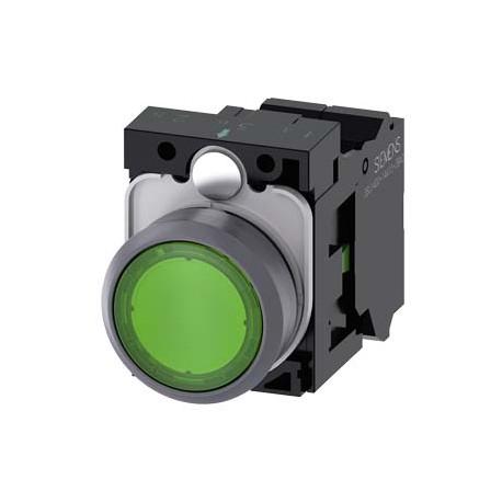 3SU1132-0AB40-3BA0 - 3SU1132-0AB40-3BA0 SIEMENS Illuminated pushbutton, 22 mm, round, plastic with metal front ring, green, pushb..