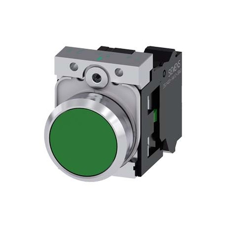 3SU1150-0AB40-3BA0 - 3SU1150-0AB40-3BA0 SIEMENS Pushbutton, 22 mm, round, metal, shiny, green, pushbutton, flat, momentary contac..