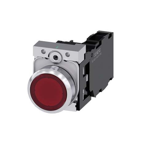 3SU1152-0AB20-1FA0 - 3SU1152-0AB20-1FA0 SIEMENS Illuminated pushbutton, 22 mm, round, metal, shiny, red, pushbutton, flat, moment..