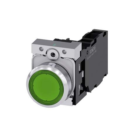 3SU1152-0AB40-1FA0 - 3SU1152-0AB40-1FA0 SIEMENS Illuminated pushbutton, 22 mm, round, metal, shiny, green, pushbutton, flat, mome..