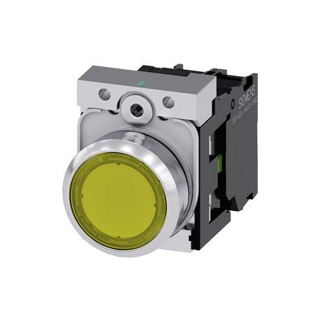 3SU1153-0AB30-1BA0 - 3SU1153-0AB30-1BA0 SIEMENS Illuminated pushbutton, 22 mm, round, metal, shiny, yellow, pushbutton, flat, mom..