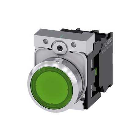 3SU1153-0AB40-1BA0 - 3SU1153-0AB40-1BA0 SIEMENS Illuminated pushbutton, 22 mm, round, metal, shiny, green, pushbutton, flat, mome..
