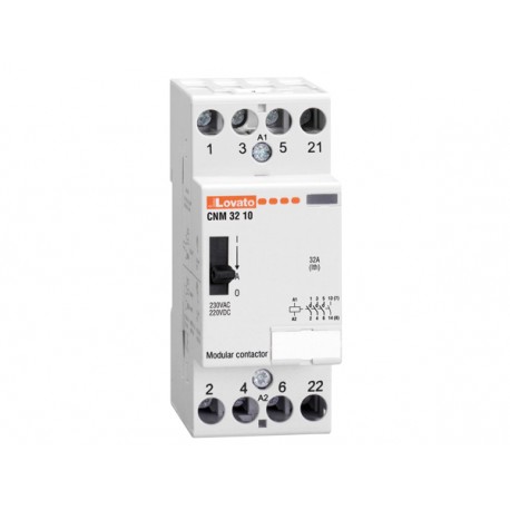 CNM3210220 - CNM3210220 LOVATO MODULAR CONTACTOR WITH MANUAL CONTROL, THREE-POLE OR FOUR-POLE, 32A AC1, 220…230VAC (4NO)