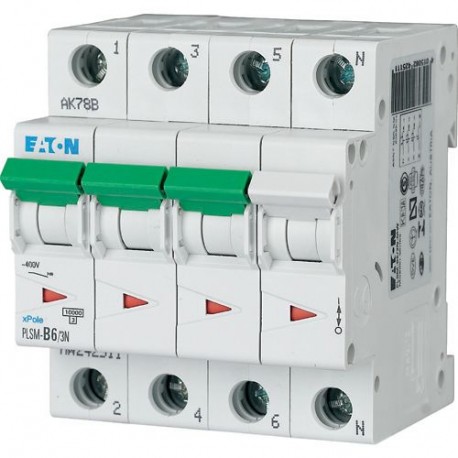 PLSM-C6/3N-MW - PLSM-C6/3N-MW 242537 Y7-242537 EATON ELECTRIC Over current switch, 6A, 3pole+N, type C characteristic