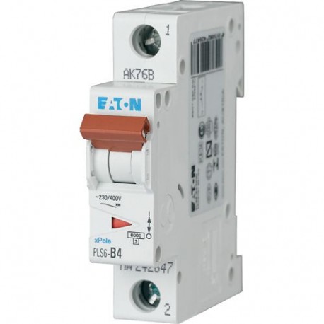 PLS6-D4-MW - PLS6-D4-MW 242696 EATON ELECTRIC Over current switch, 4A, 1p, type D characteristic