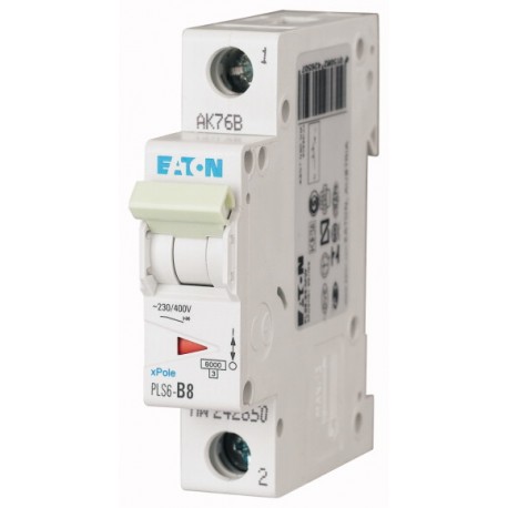 PLS6-D8-MW - PLS6-D8-MW 242699 EATON ELECTRIC Over current switch, 8A, 1p, type D characteristic