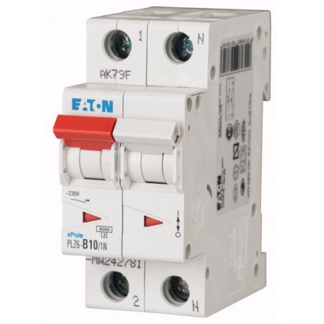 PLZ6-B8/1N-MW - PLZ6-B8/1N-MW 242780 EATON ELECTRIC Over current switch, 8A, 1pole+N, type B characteristic