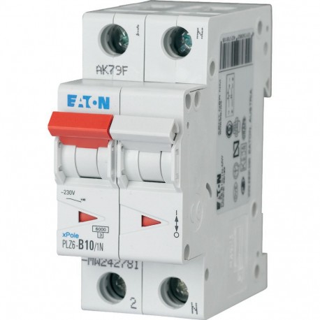 PLZ6-B10/1N-MW - PLZ6-B10/1N-MW 242781 Y7-242781 EATON ELECTRIC Over current switch, 10A, 1pole+N, type B characteristic