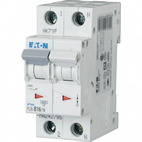 PLZ6-B16/1N-MW - PLZ6-B16/1N-MW 242785 Y7-242785 EATON ELECTRIC Over current switch, 16A, 1pole+N, type B characteristic