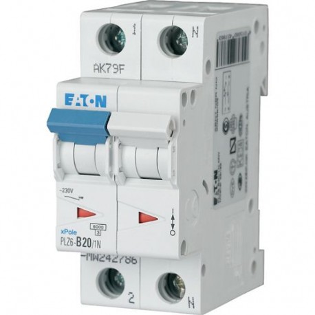 PLZ6-B20/1N-MW - PLZ6-B20/1N-MW 242786 Y7-242786 EATON ELECTRIC Over current switch, 20A, 1pole+N, type B characteristic