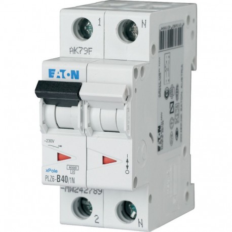 PLZ6-B40/1N-MW - PLZ6-B40/1N-MW 242789 Y7-242789 EATON ELECTRIC Over current switch, 40A, 1pole+N, type B characteristic