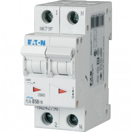PLZ6-B50/1N-MW - PLZ6-B50/1N-MW 242790 Y7-242790 EATON ELECTRIC Over current switch, 50A, 1pole+N, type B characteristic