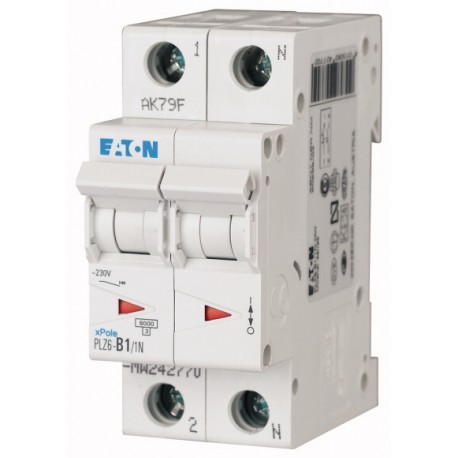 PLZ6-D1/1N-MW - PLZ6-D1/1N-MW 242819 EATON ELECTRIC Over current switch, 1A, 1pole+N, type D characteristic