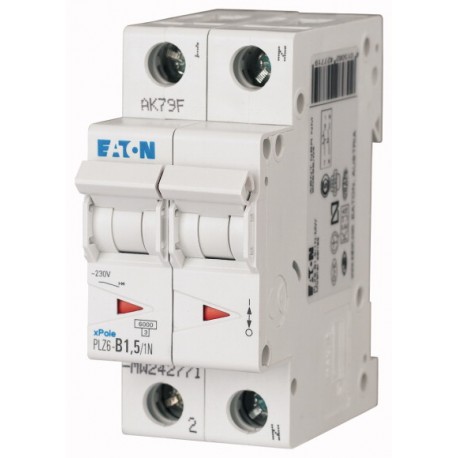 PLZ6-D1,5/1N-MW - PLZ6-D1,5/1N-MW 242820 EATON ELECTRIC Over current switch, 1, 5 A, 1pole+N, type D characteristic