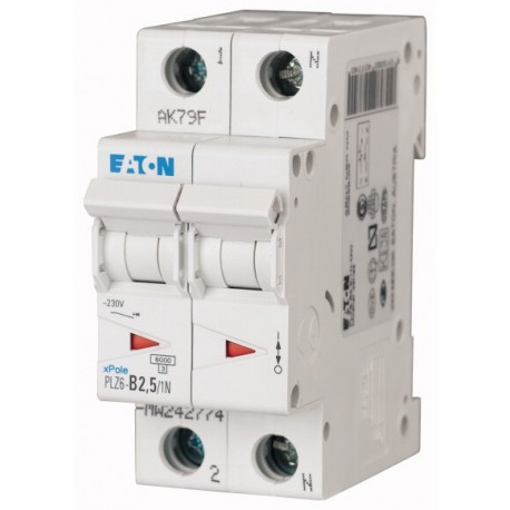 PLZ6-D2,5/1N-MW - PLZ6-D2,5/1N-MW 242823 EATON ELECTRIC Over current switch, 2, 5 A, 1pole+N, type D characteristic