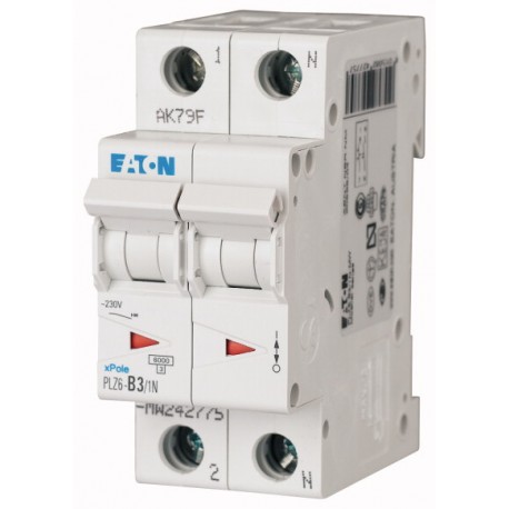 PLZ6-D3/1N-MW - PLZ6-D3/1N-MW 242824 EATON ELECTRIC Over current switch, 3A, 1pole+N, type D characteristic