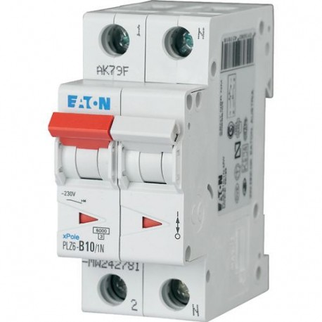 PLZ6-D10/1N-MW - PLZ6-D10/1N-MW 242830 Y7-242830 EATON ELECTRIC Over current switch, 10A, 1pole+N, type D characteristic