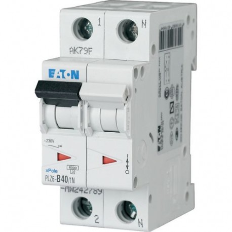 PLZ6-D40/1N-MW - PLZ6-D40/1N-MW 242838 Y7-242838 EATON ELECTRIC Over current switch, 40A, 1pole+N, type D characteristic