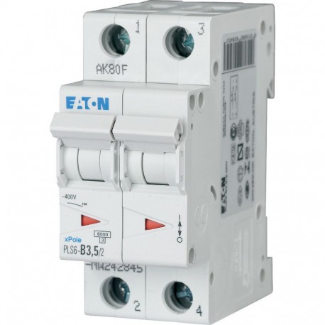 PLS6-B3,5/2-MW - PLS6-B3,5/2-MW 242845 EATON ELECTRIC Over current switch, 3, 5 A, 2 p, type B characteristic