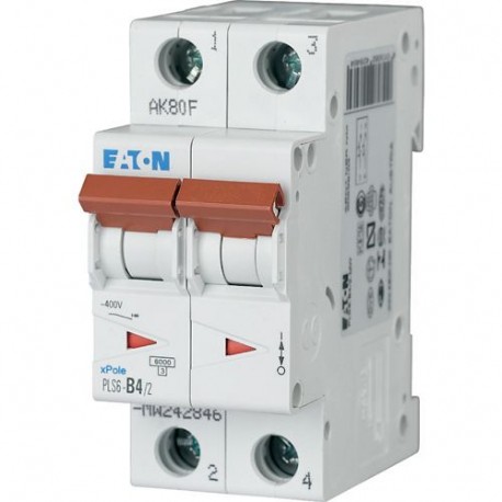 PLS6-B4/2-MW - PLS6-B4/2-MW 242846 EATON ELECTRIC Over current switch, 4A, 2 p, type B characteristic