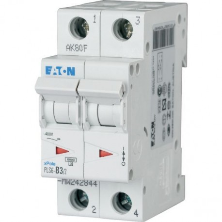 PLS6-D3/2-MW - PLS6-D3/2-MW 242893 EATON ELECTRIC Over current switch, 3A, 2 p, type D characteristic