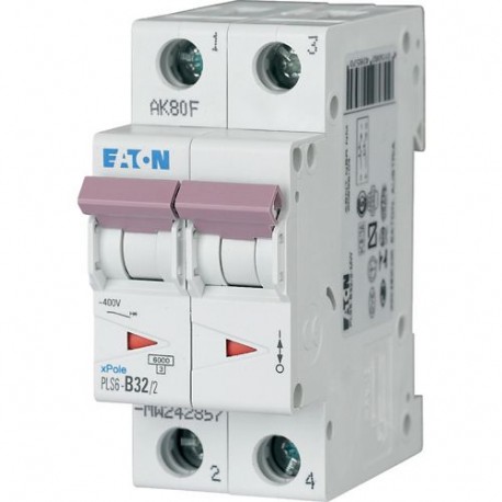 PLS6-D32/2-MW - PLS6-D32/2-MW 242906 Y7-242906 EATON ELECTRIC Over current switch, 32A, 2 p, type D characteristic