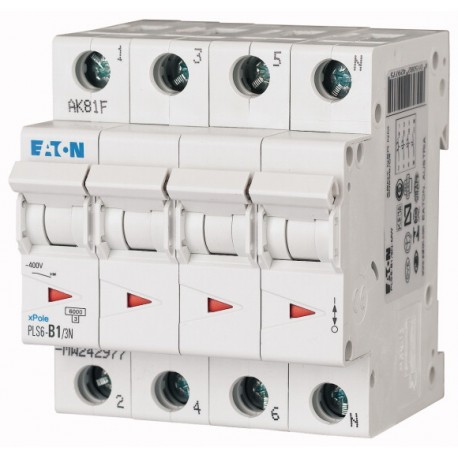 PLS6-B1/3N-MW - PLS6-B1/3N-MW 242977 EATON ELECTRIC Over current switch, 1A, 3pole+N, type B characteristic