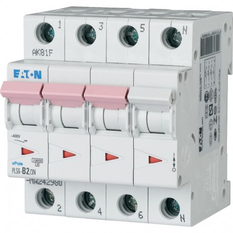 PLS6-B2/3N-MW - PLS6-B2/3N-MW 242980 EATON ELECTRIC Over current switch, 2A, 3pole+N, type B characteristic