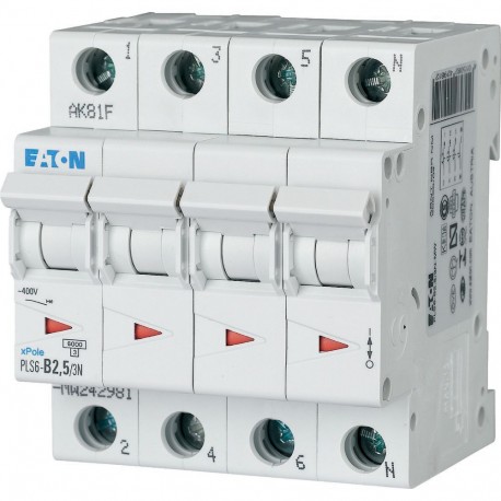 PLS6-B2,5/3N-MW - PLS6-B2,5/3N-MW 242981 EATON ELECTRIC Over current switch, 2, 5 A, 3pole+N, type B characteristic