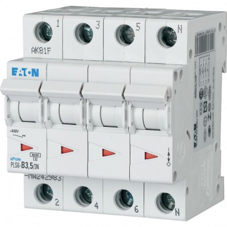 PLS6-B3,5/3N-MW - PLS6-B3,5/3N-MW 242983 EATON ELECTRIC Over current switch, 3, 5 A, 3pole+N, type B characteristic