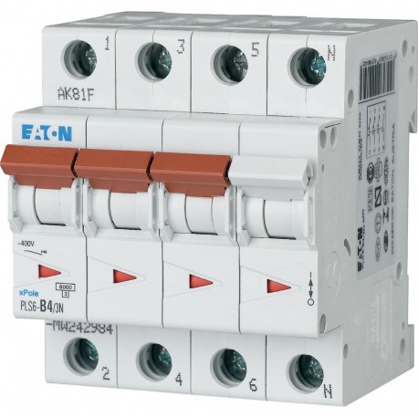 PLS6-B4/3N-MW - PLS6-B4/3N-MW 242984 EATON ELECTRIC Over current switch, 4A, 3pole+N, type B characteristic
