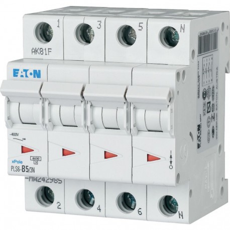 PLS6-B5/3N-MW - PLS6-B5/3N-MW 242985 EATON ELECTRIC Over current switch, 5A, 3pole+N, type B characteristic