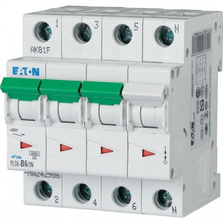 PLS6-B6/3N-MW - PLS6-B6/3N-MW 242986 Y7-242986 EATON ELECTRIC Over current switch, 6A, 3pole+N, type B characteristic